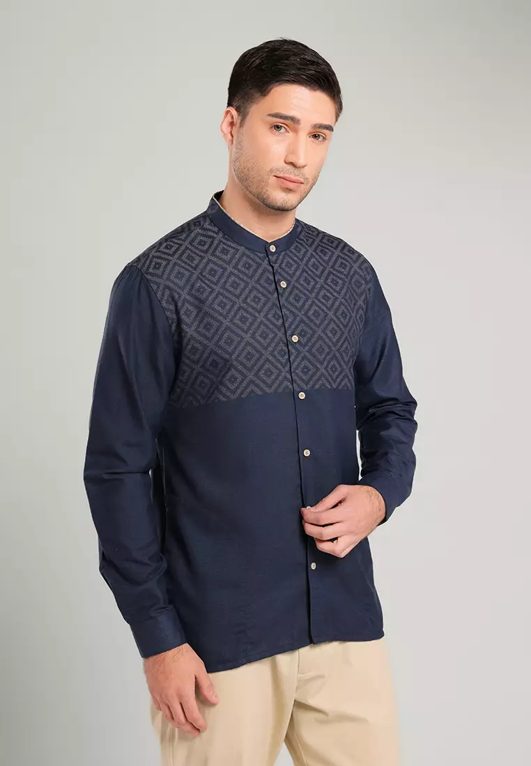 MOC Kemeja Koko Lengan Panjang Pria BAHRI-NAVY