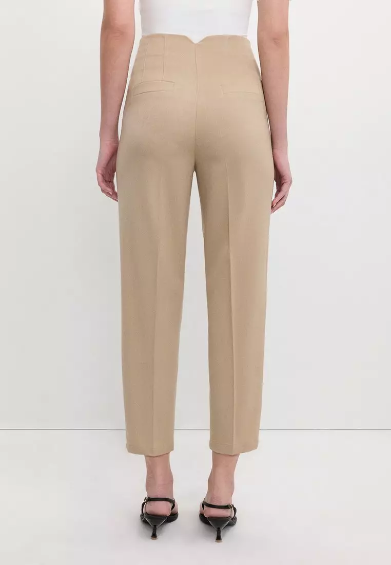 Tailored High-Waist Pants - Beige