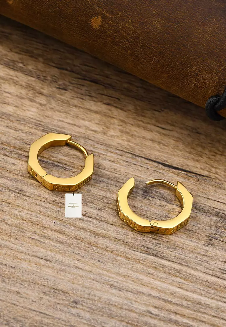 Unisex Stainless Steel Runes Octagon Earrings JW QX-526