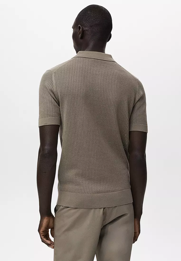 Openwork Knitted Cotton Polo Shirt
