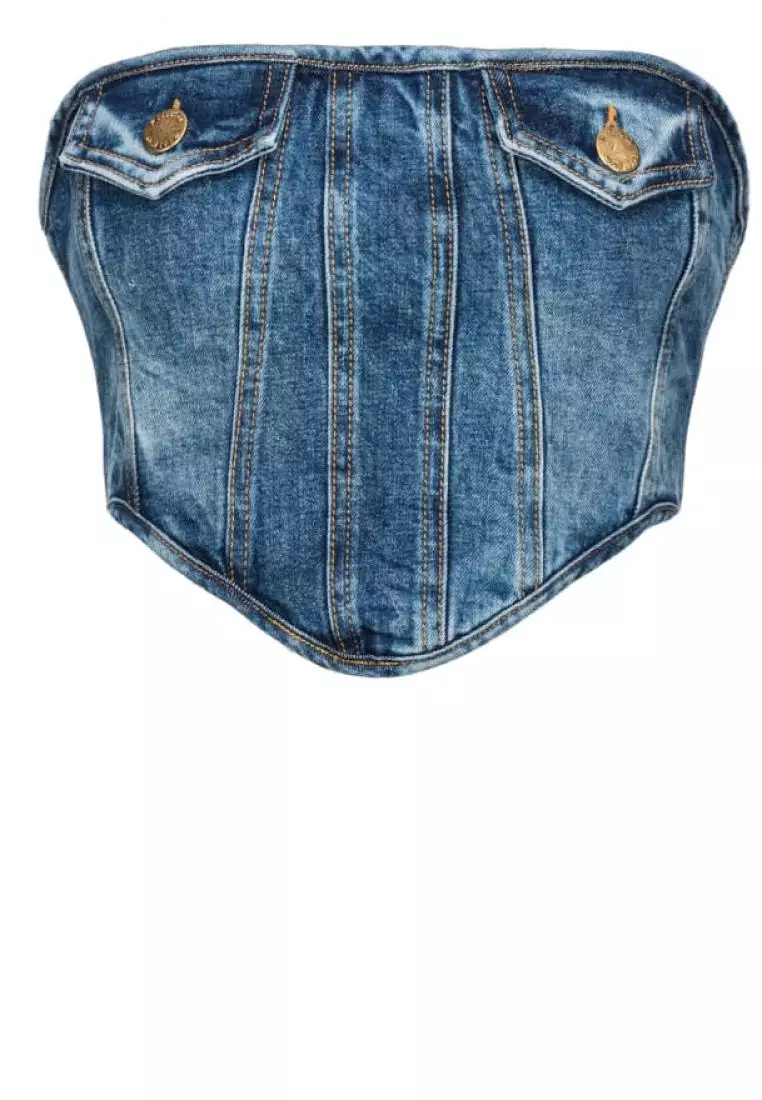 Buy Pinko Stretch denim bustier top 2026 Online | ZALORA