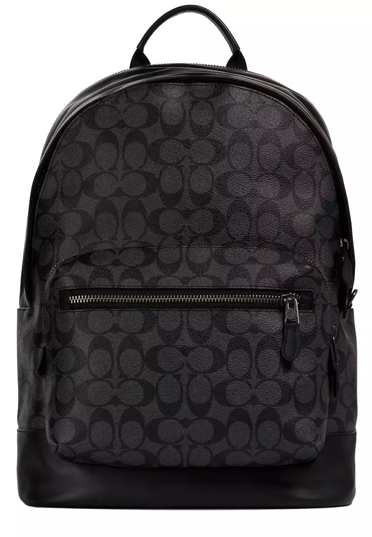 Buy Coach Coach West Backpack Bag In Signature Canvas In Charcoal Black ...