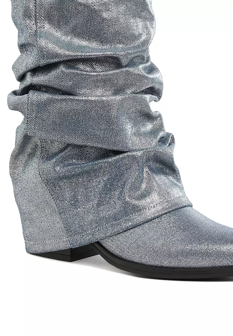Sepatu Bot Denim Lipat Warna Biru