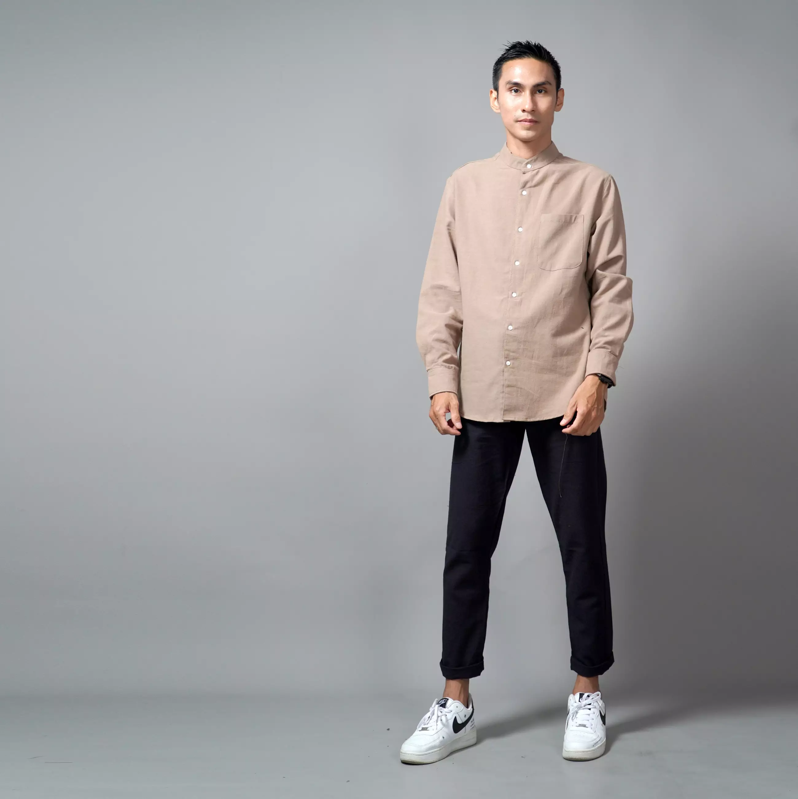  ASHRAF Kemeja Pria Casual Linen Baju Koko Kemeja Lengan Panjang - Coksu