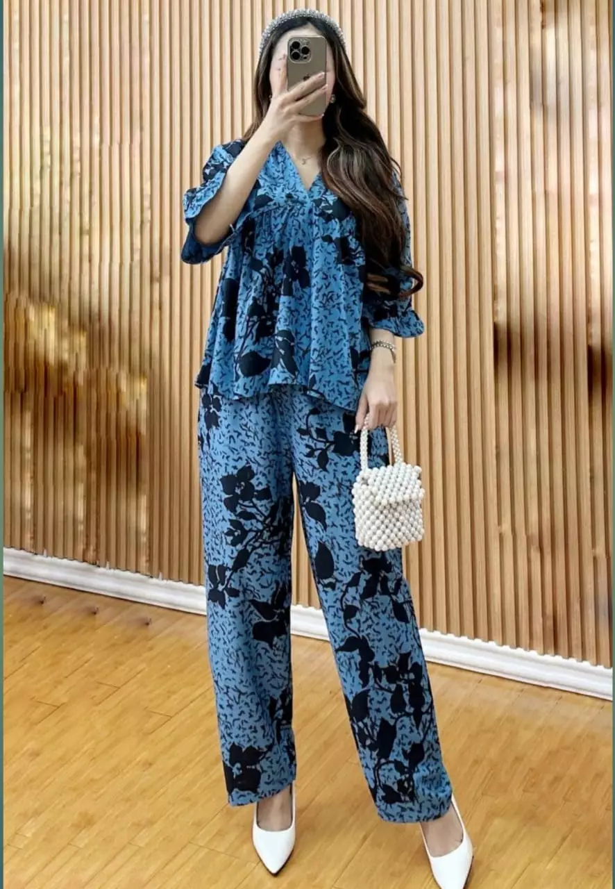 Febi KImono Biru Setelan Celana Premium Modern SYH