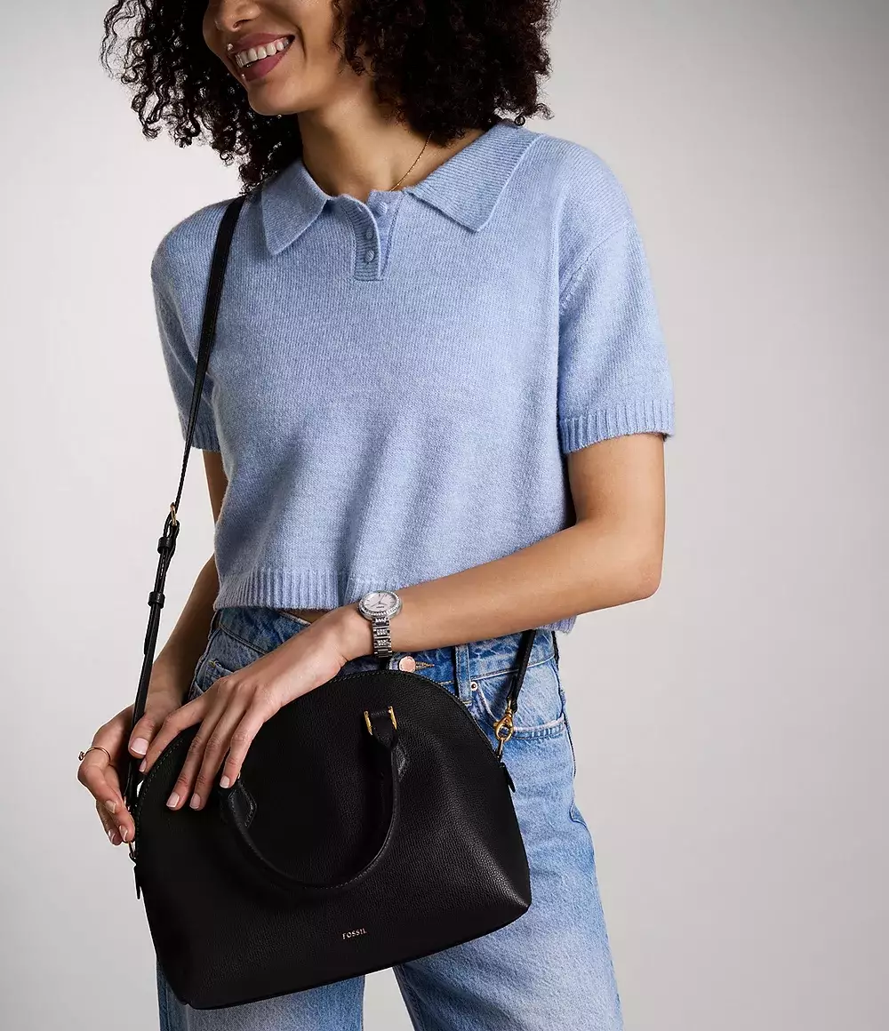 Fossil Bri Leather Dome Satchel Black Tas Wanita SHB3256-001