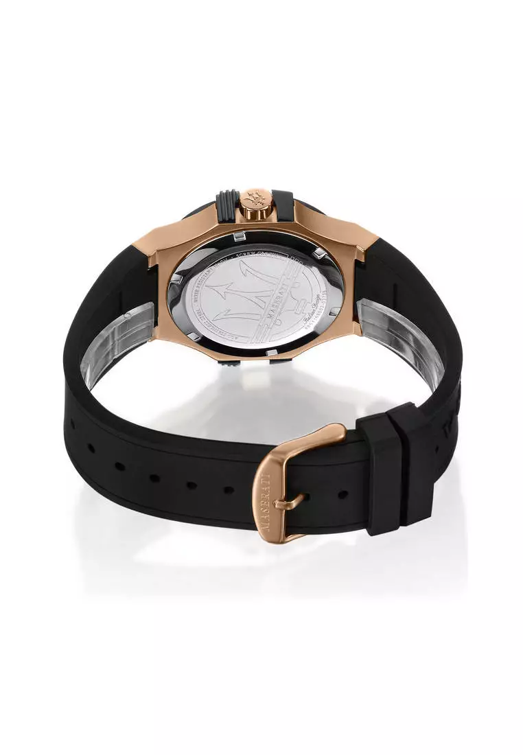 【2 Years Warranty】 Maserati Potenza 40mm Black Silicone Men's Quartz Watch R8851108002 With Luminous Hands