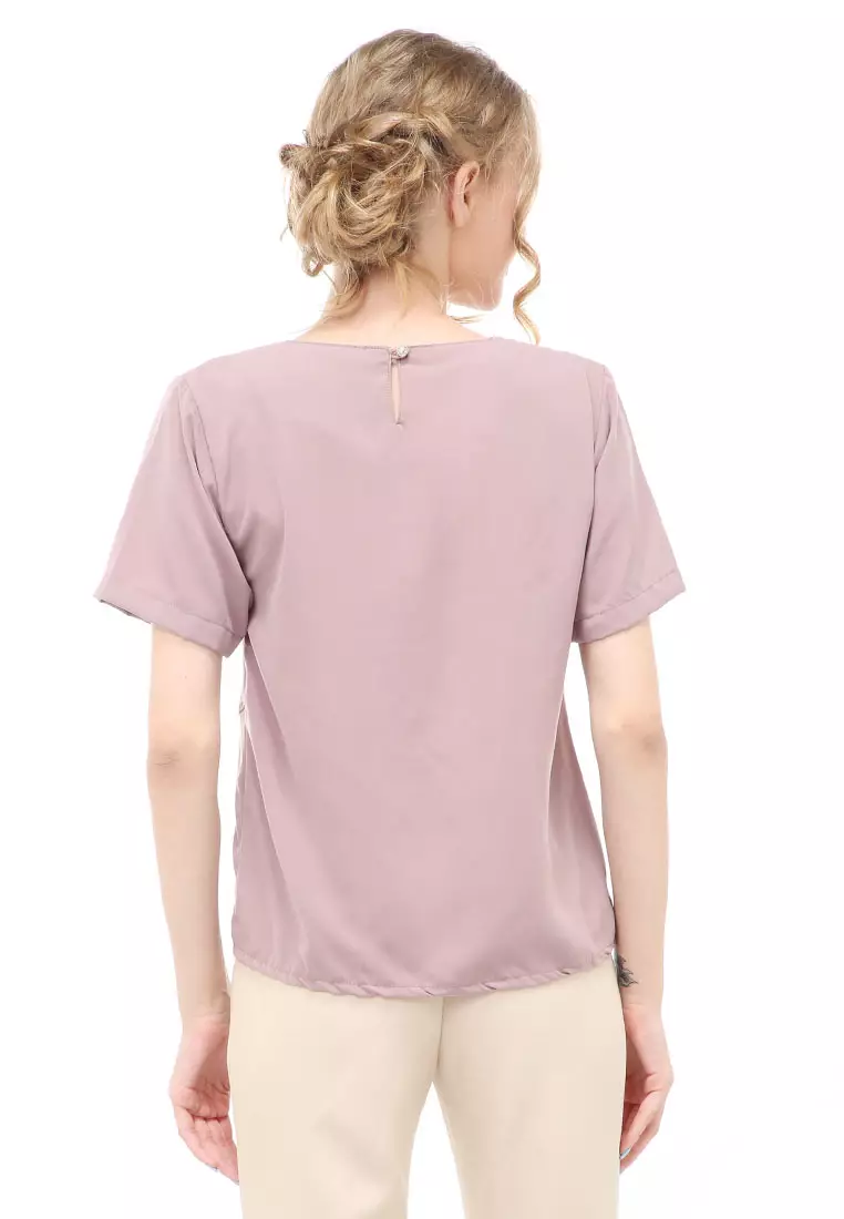 Cheva Blouse Atasan Wanita Kasual Lengan Pendek Model Asymetris Material Wolfis ORIGINAL