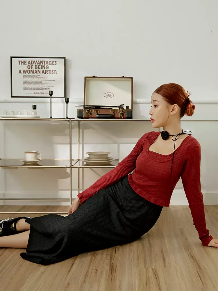 日系立體織紋腰鬆緊A字長裙《CA2976》