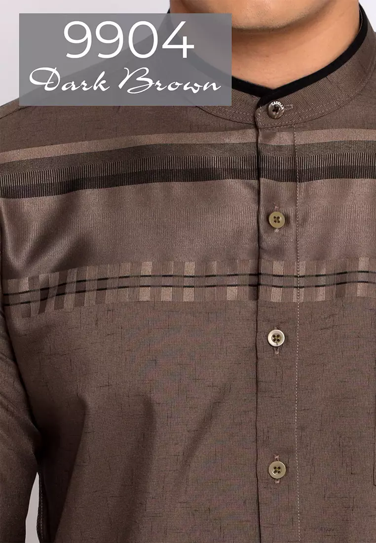 Casella Baju Koko Pria Lengan Panjang | Baju Koko Horizontal Harun 9904 Dark Brown