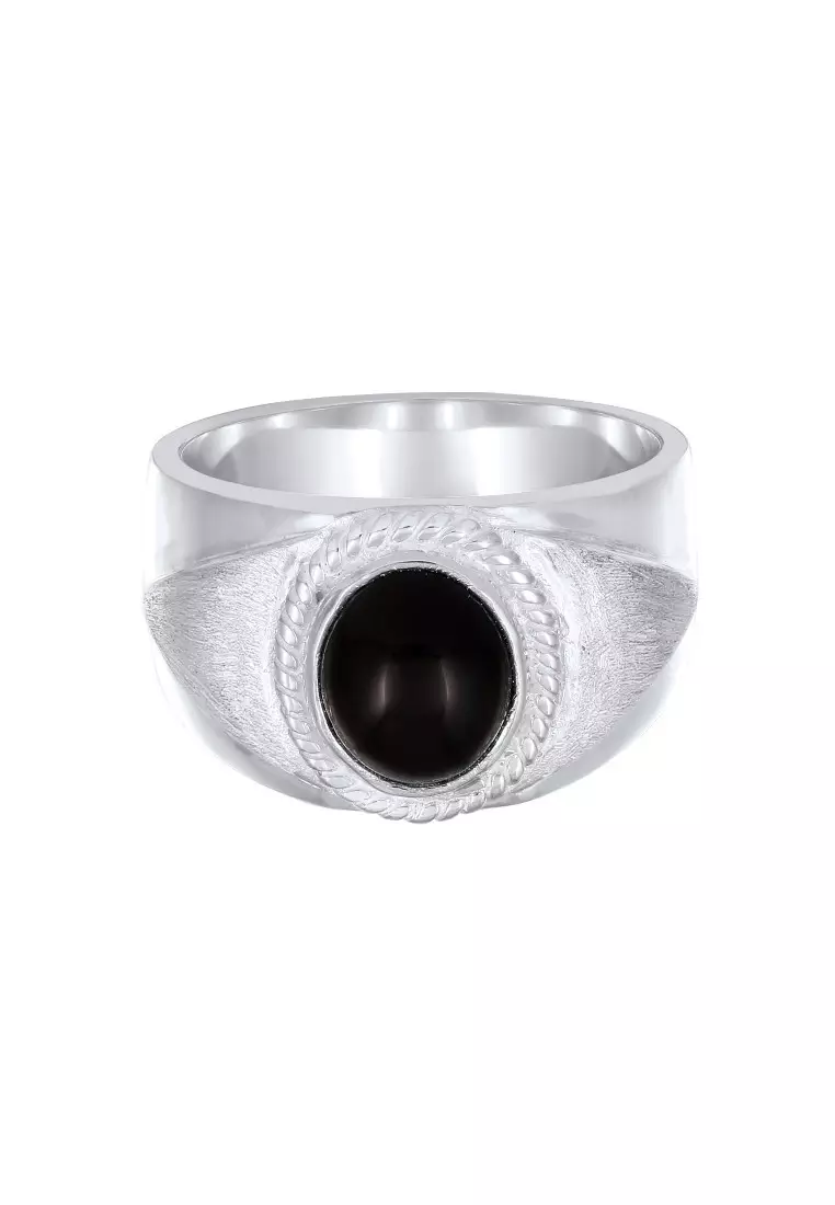 EXCLUSIVE Cincin Perhiasan Perak 925 Pria Signet Oval Onyx