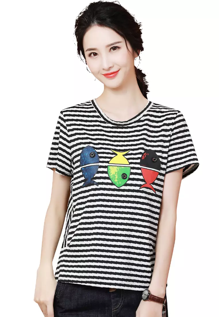 Annie Wear Checkered Round Neck Short Sleeve T-Shirt