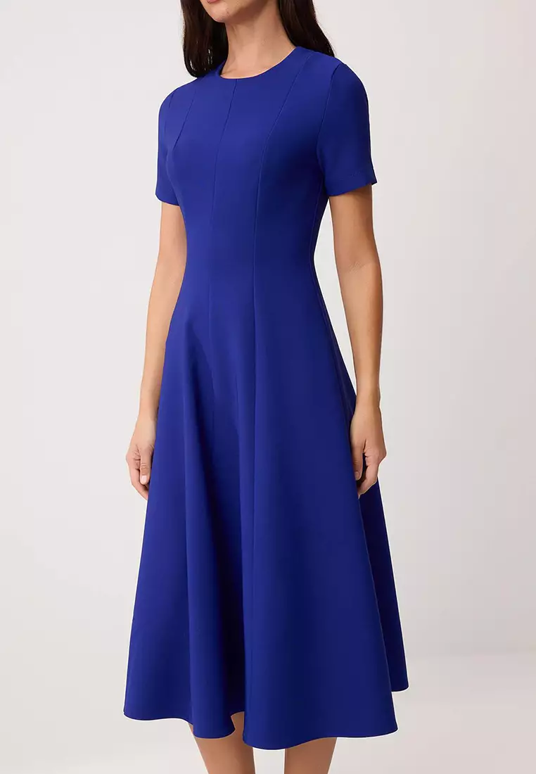 Cobalt Straight Skirt Flared From The Waist Midi Woven Dress Twoss25El79