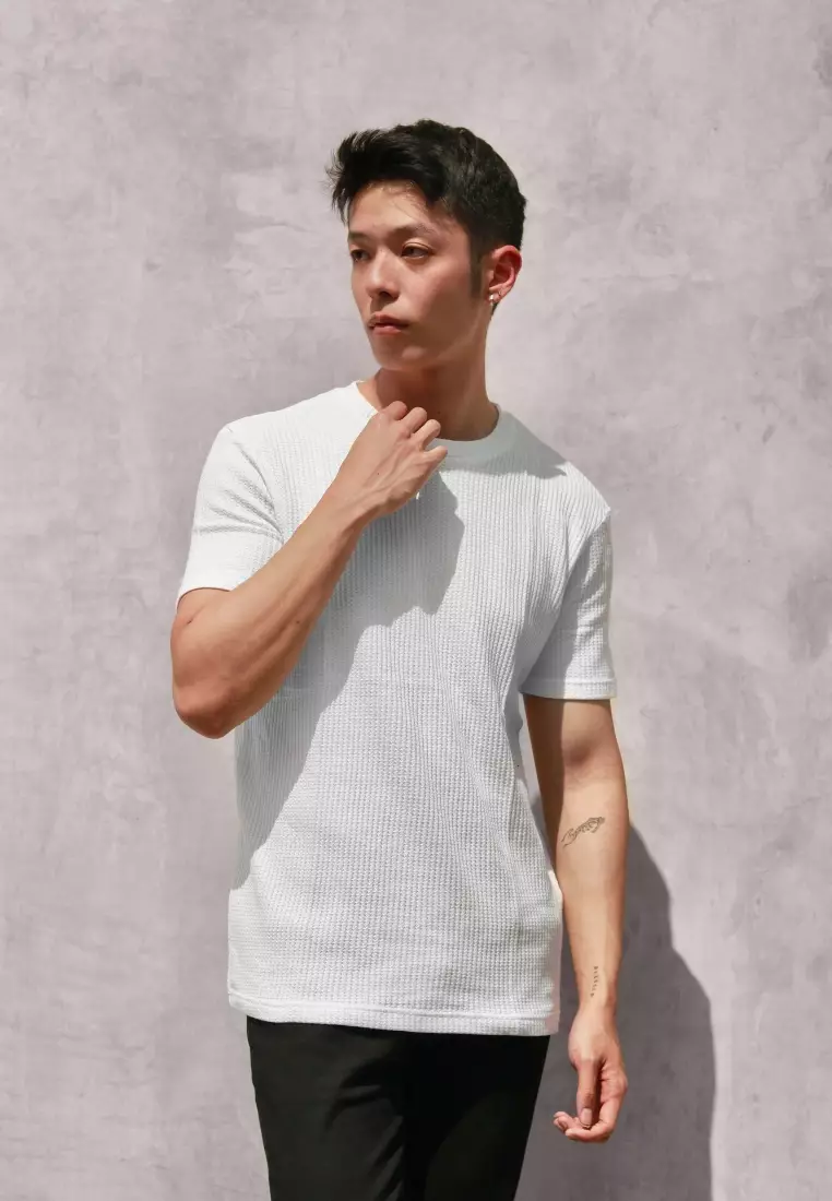 Kale Waffle White / Kaos Polos Tekstur Lengan Pendek Pria / Unisex