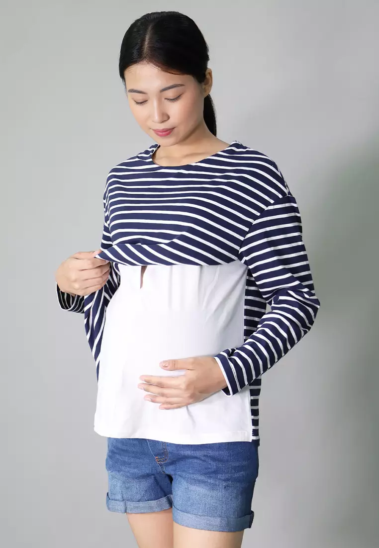 Dark Blue Maternity & Nursing Long Sleeve Top