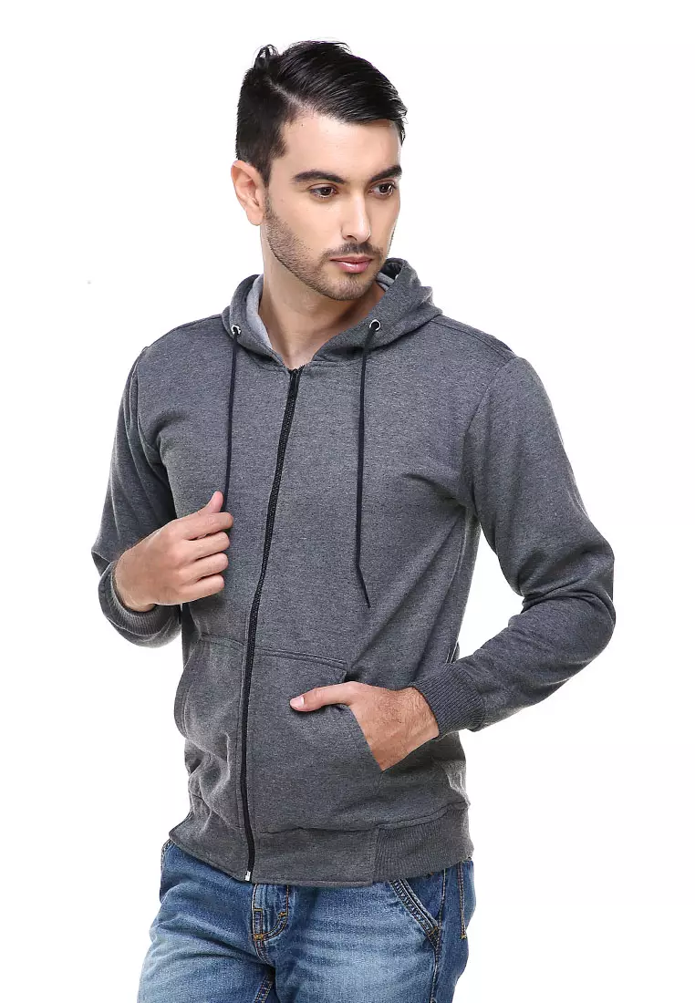 Clover Jaket Sweater Hoodie Polos Pria Casual Plain Jacket Material Fleece ORIGINAL - Dark Gray