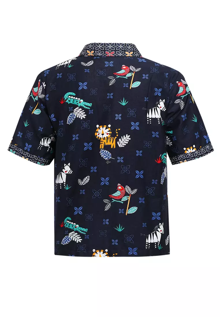 Hem Baju Anak Laki Laki Lengan Pendek Batik Radeo Navy