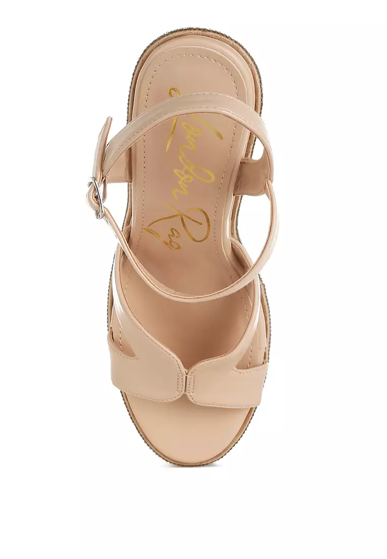 Sandal wedges berhiaskan berlian imitasi warna krem