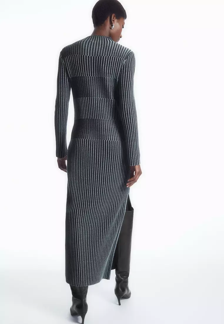Buy COS Striped Ribbed-Knit Midi Dress 2025 Online | ZALORA