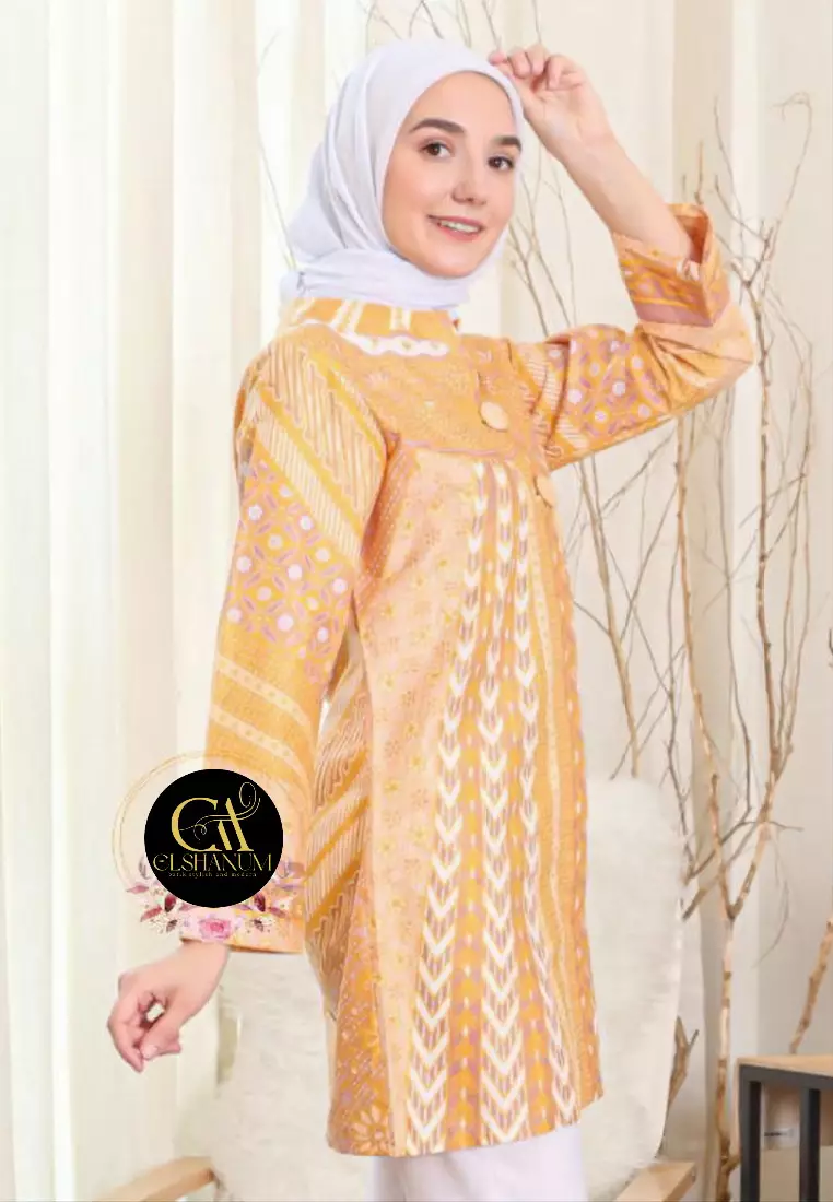 Deepsikha Tunik Batik Wanita Casual Modern Lengan Panjang