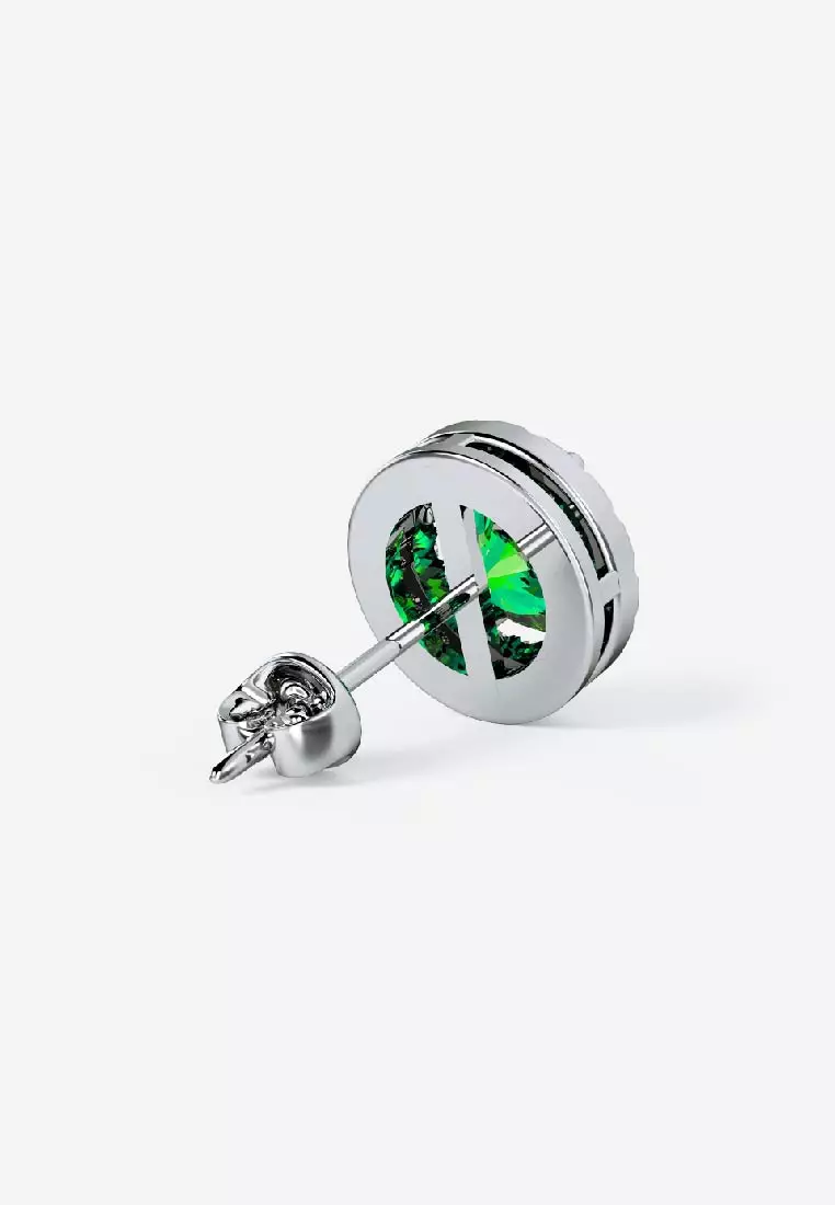 Vinstella Classic Halo Stud Earrings - Forest Emerald