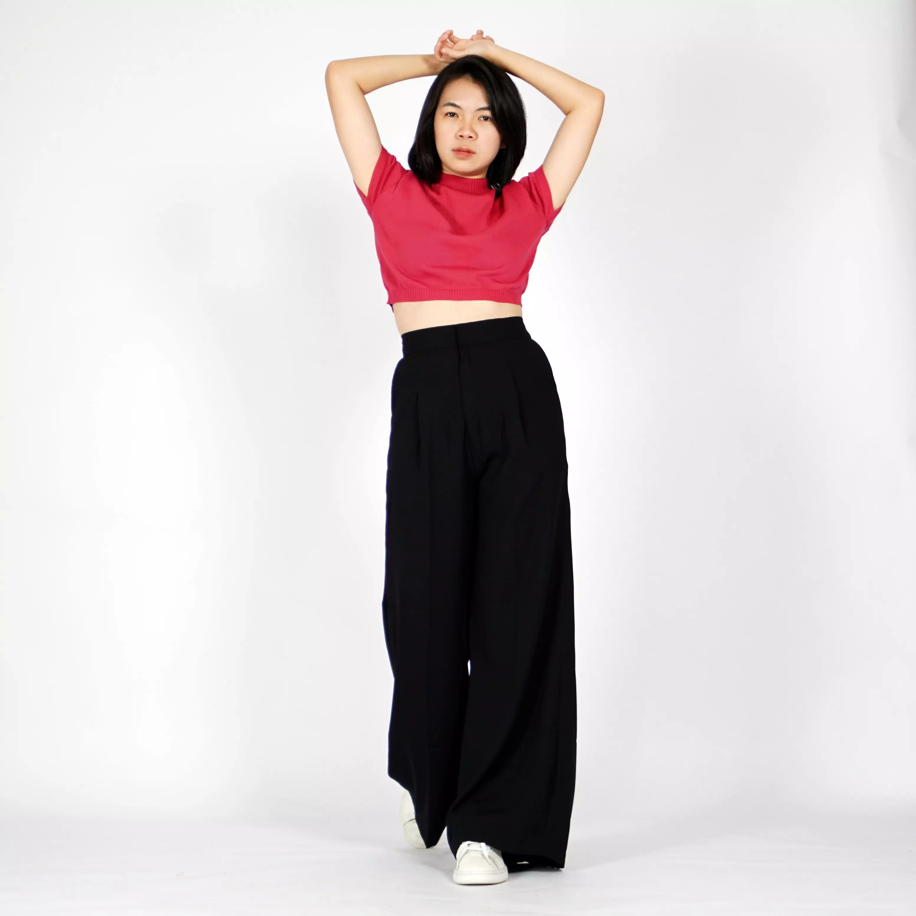  IVONE KNIT CROP TOP Wanita Crop Tee CropTop Top Knit Korean - Fuchsia