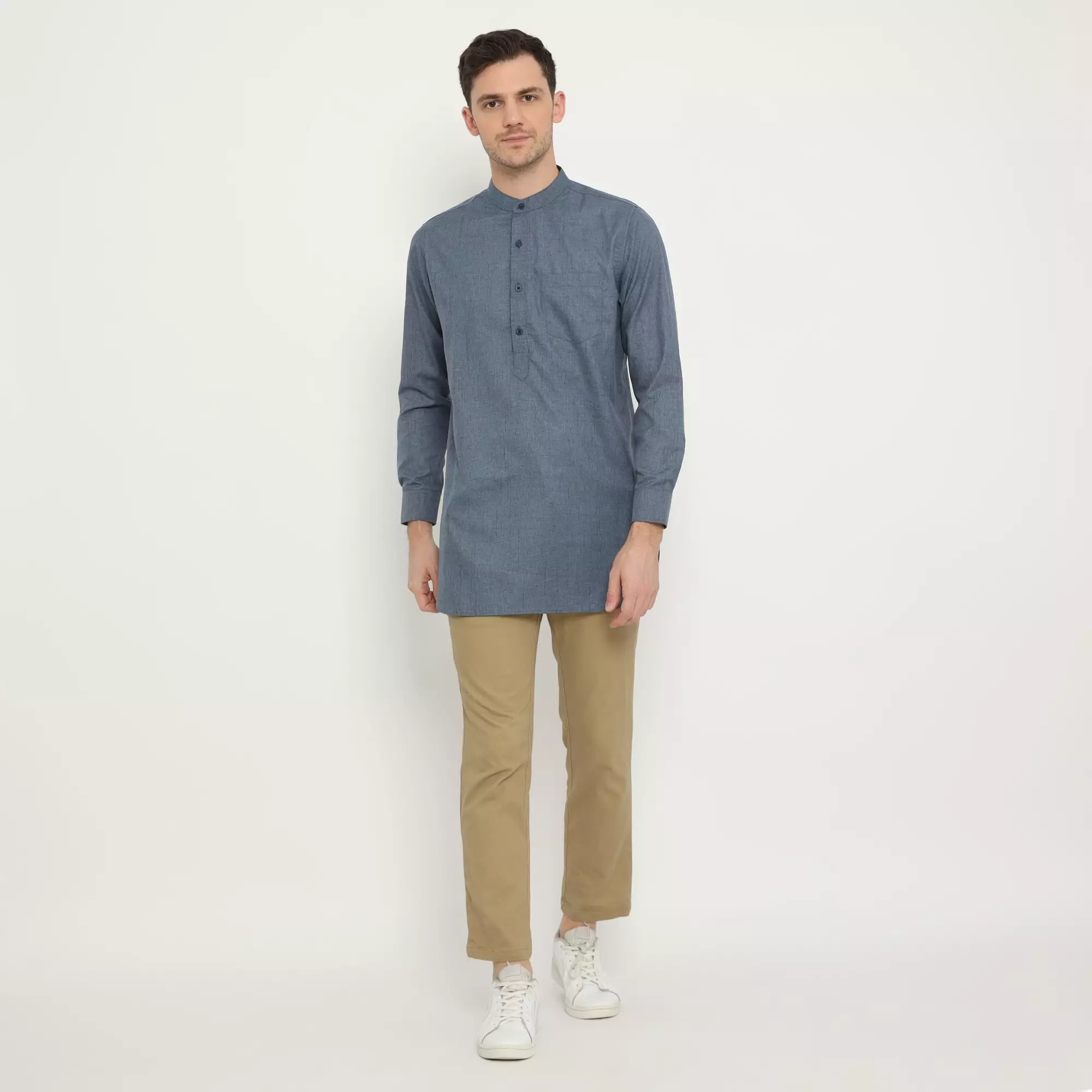 Platini Kemeja Pria Koko Kurta Shanghai Lengan Panjang Biru 86042