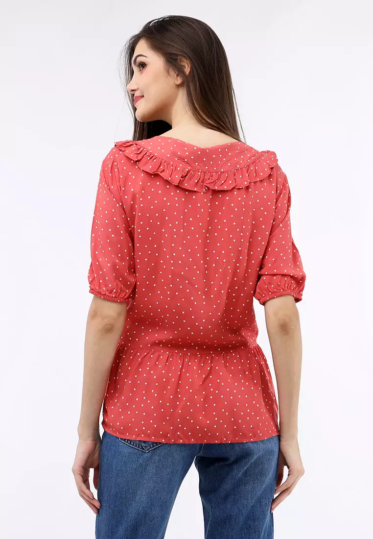 Buy Redgirl Short Sleeves V Neck Blouse 2024 Online Zalora Philippines