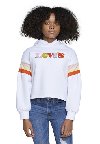 Levi's white Levi's Girl's Cropped Full Sleeves Pullover Hoodie - White E2126KAF875707GS_1