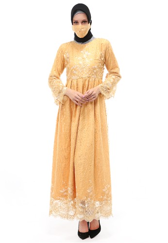 Evernoon gold Araya Gamis Tulle Wanita Muslimah Long Dress Modern Regular Fit - Gold F2481AA247AEC6GS_1