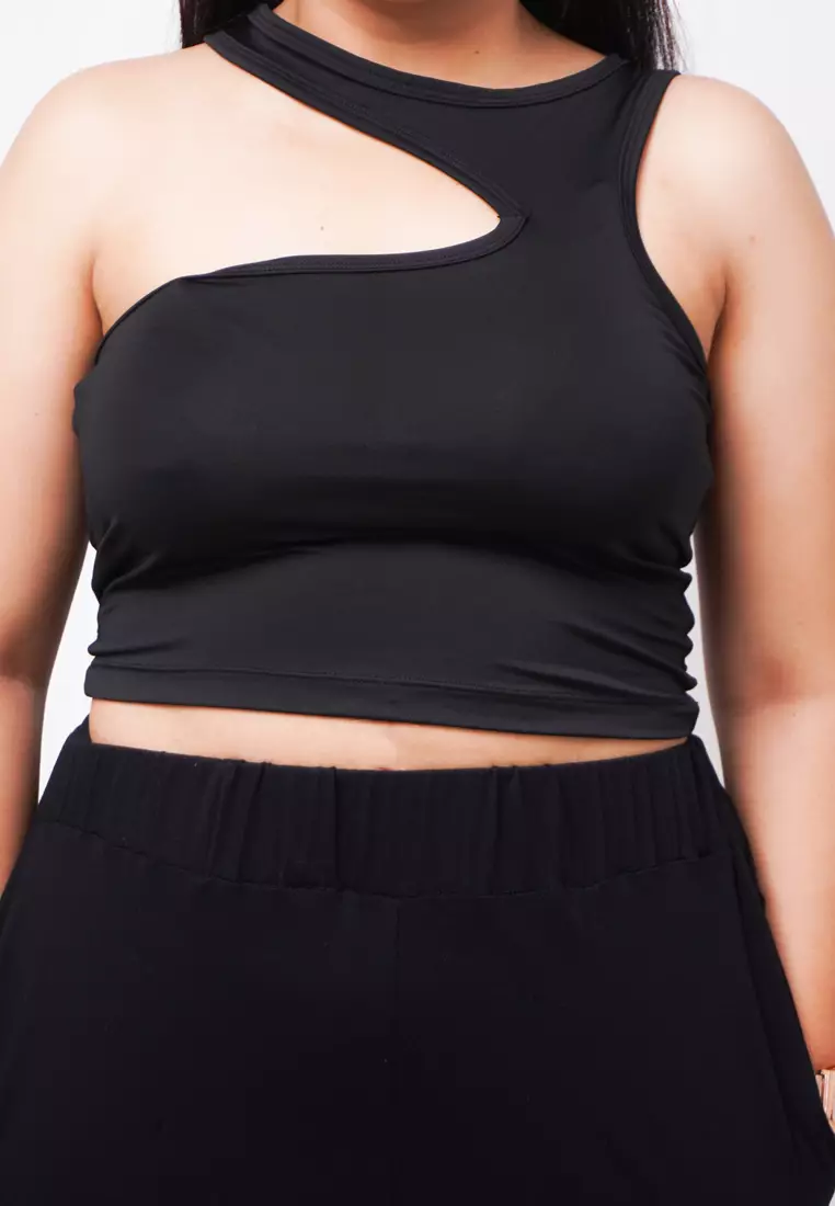 LTE18 TDLA CRNS Crop Casual Wanita Polos Black
