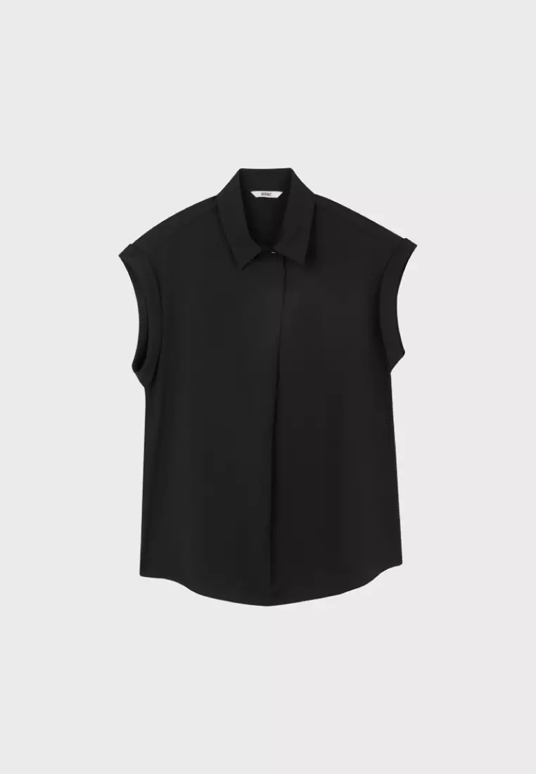 Black Women's Cuffed Sleeveless Top