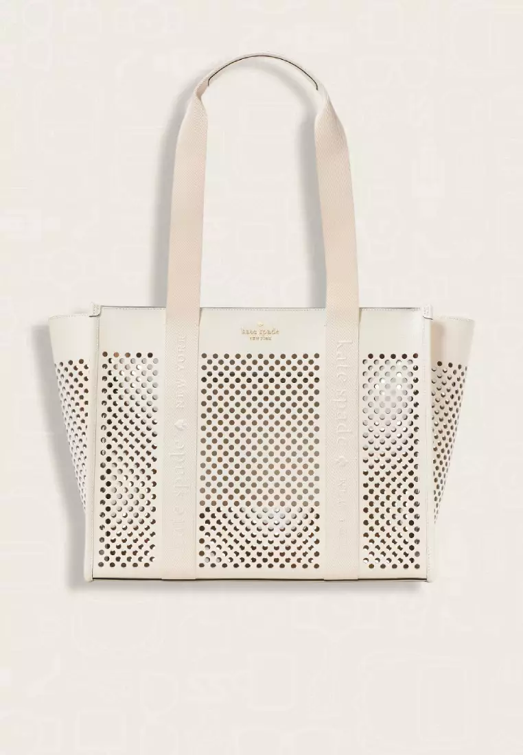 【Kate Spade】Kip Perforated Leather Large Tote ◆国内発送◆ Kate Spade Kip Perforated Leather Large Tote Meringue