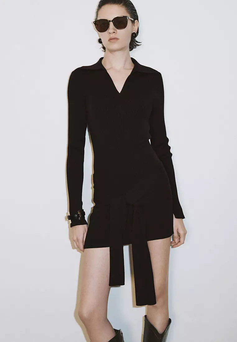 UR春季新款女装复古魅力氛围感绑带针织连衣裙UWG950065