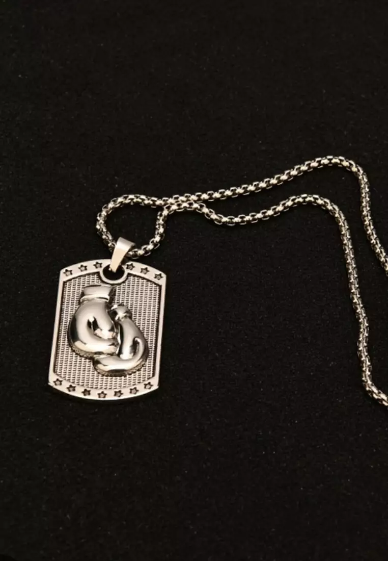 Aksesoris Pria Boxing Glove pair  Pendant Premium Stainless Steel Necklace Kalung Pria Silver