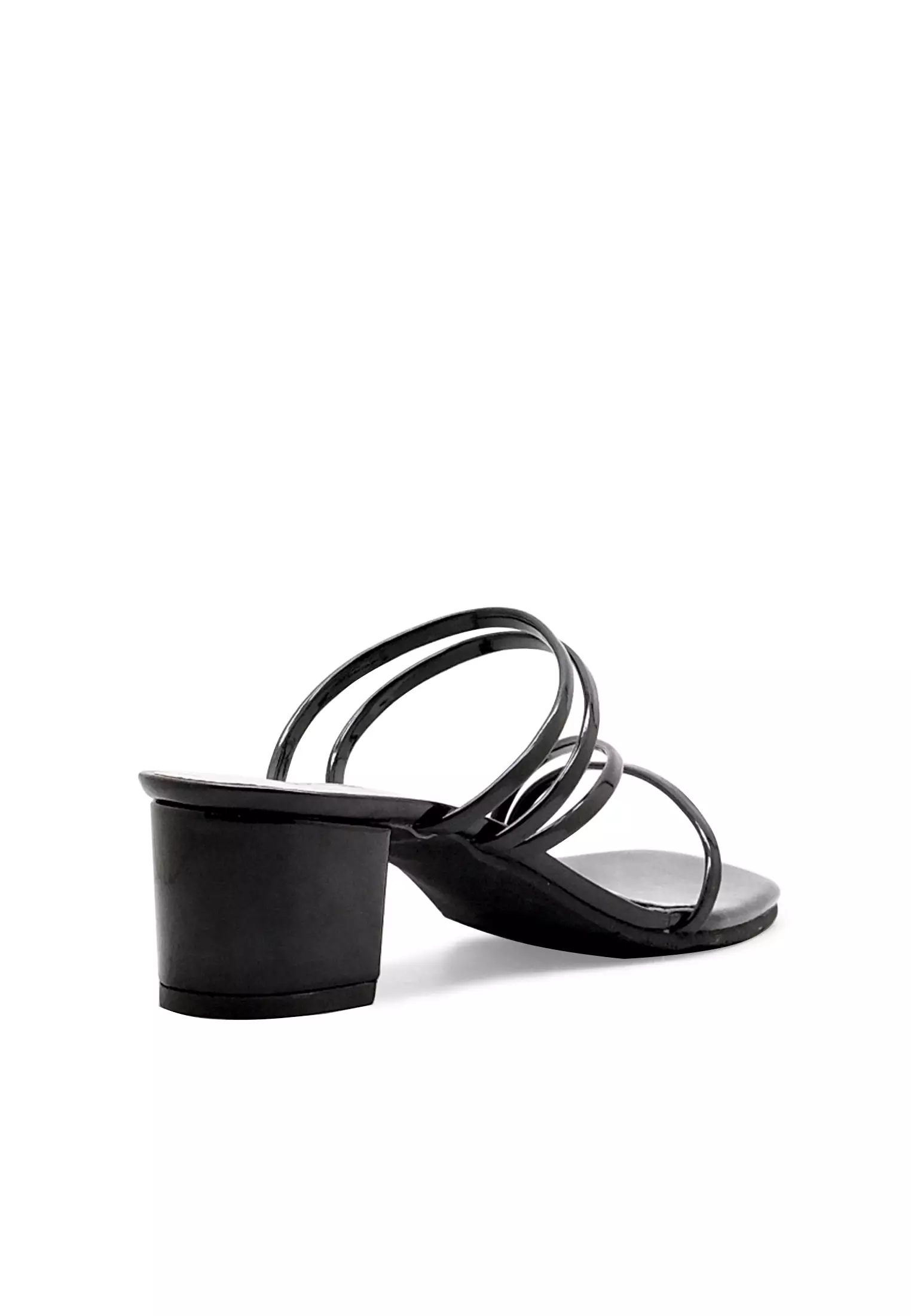 Almond Sandal wanita Tali klassic Eelgan Hak tahu 5 cm - Black patent