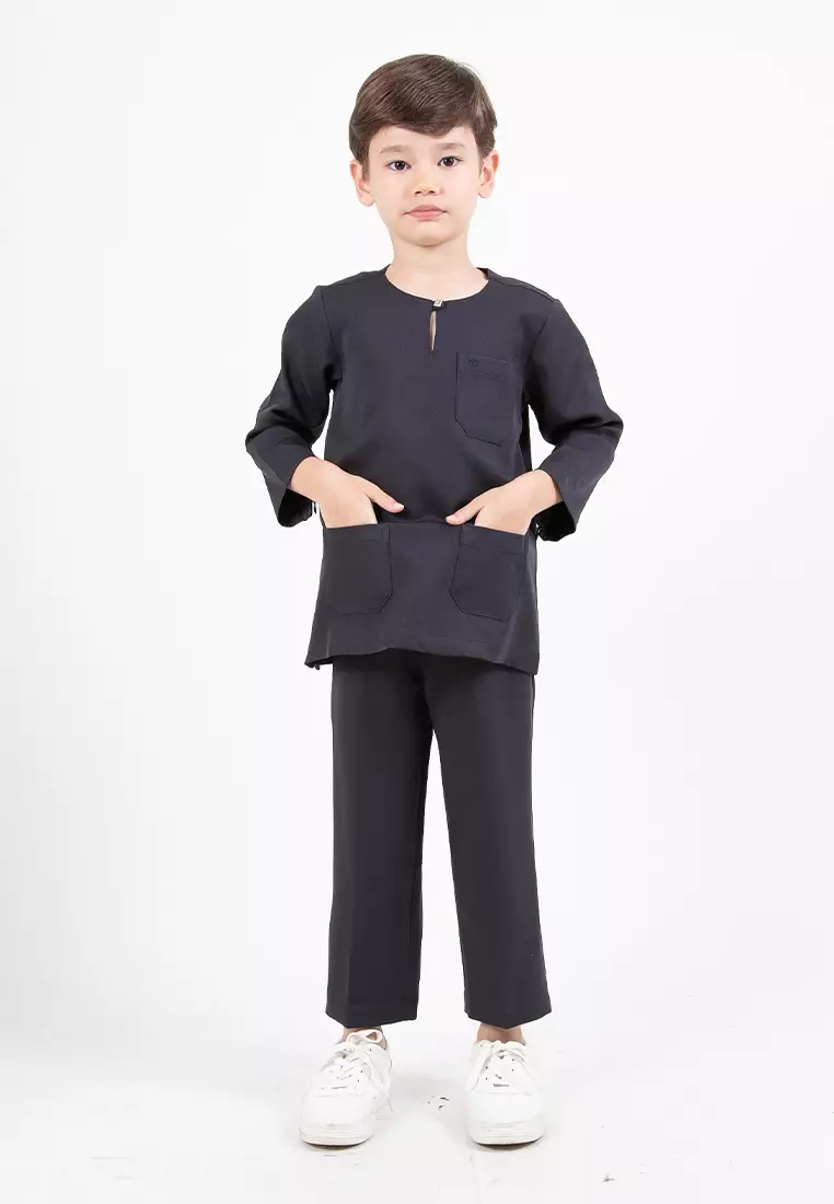 Alain Delon Slim Fit Baju Johor Ayah Anak Sedondon set - 19024504A-39Navy