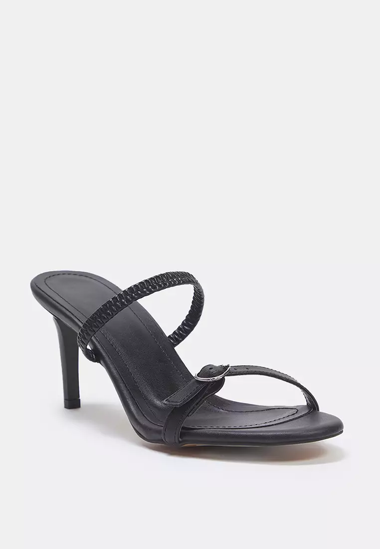 Black Buckle Detailed Dual-Use Thin Heeled Almond Toe Women's Heeled Sandals Takss25To00010