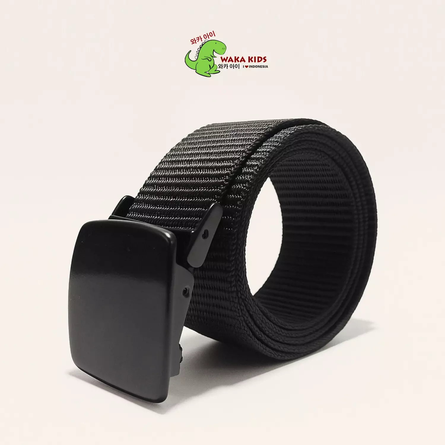 Wakakids Ikat Pinggang Pria Dewasa Nylon Canvas Sabuk Gesper Casual Kepala Besi Polos GP14 Vench Hitam