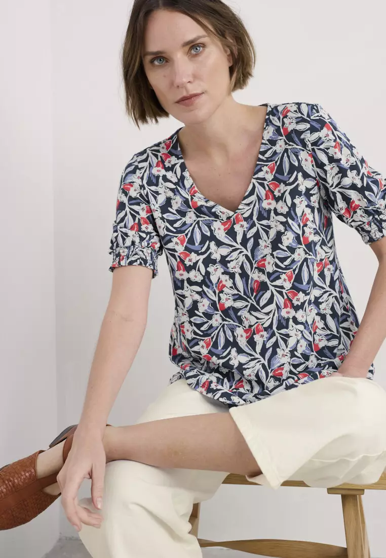 Seasalt Cornwall Navy Short Sleeve Rosehip Top