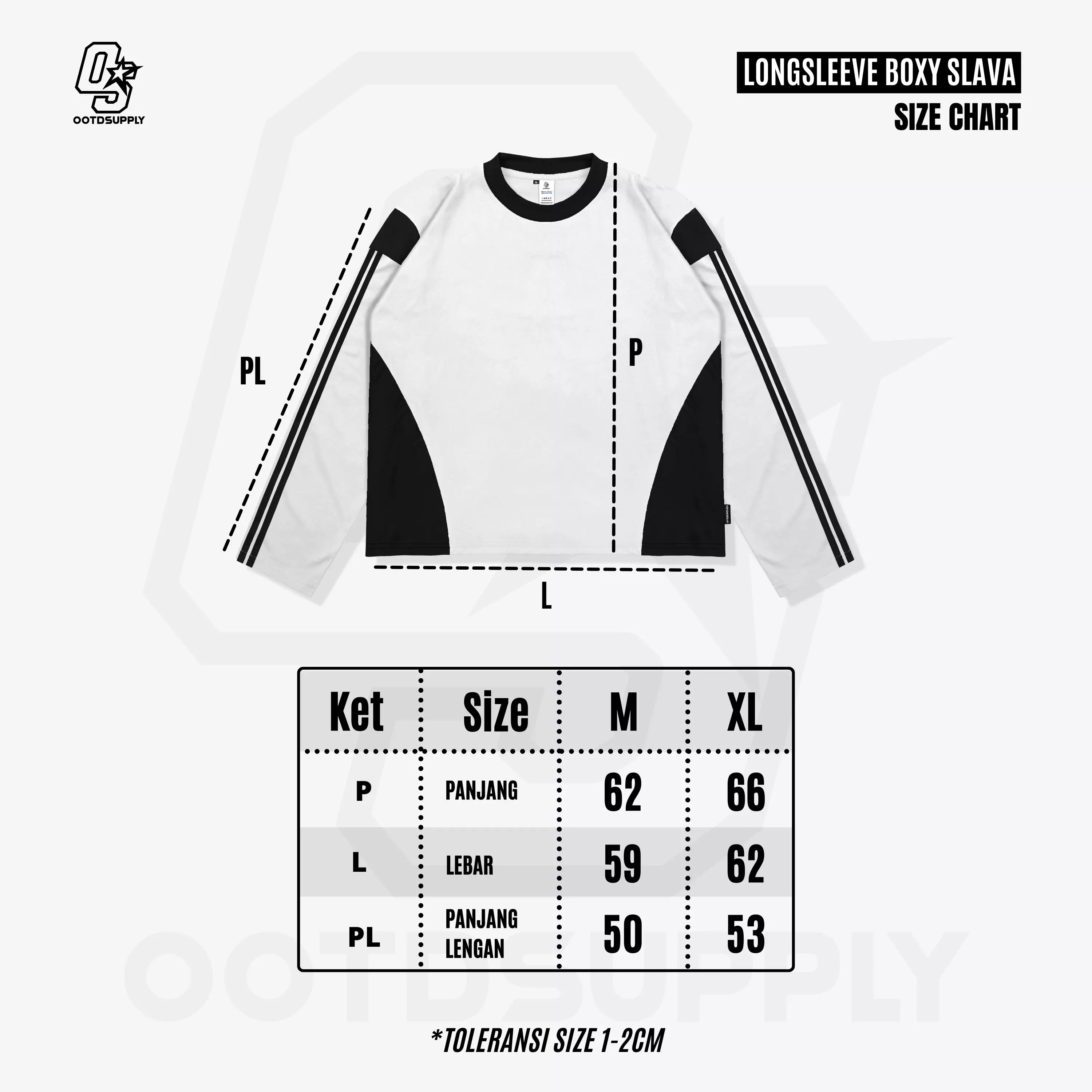 OOTDSUPPLY Longsleeve Boxy Slava Force Ten Black l Atasan Boxy Panjang Unisex | Kaos Lengan Panjang Pria dan Wanita | LS-BX-SLA003
