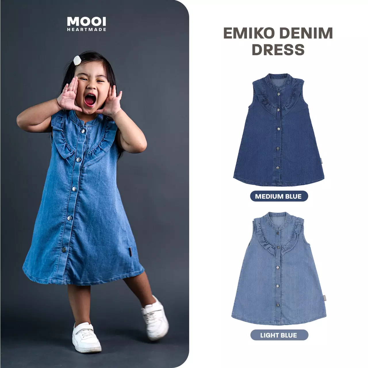 Mooi Dress Jeans Anak Emiko Denim Dress - Medium Blue