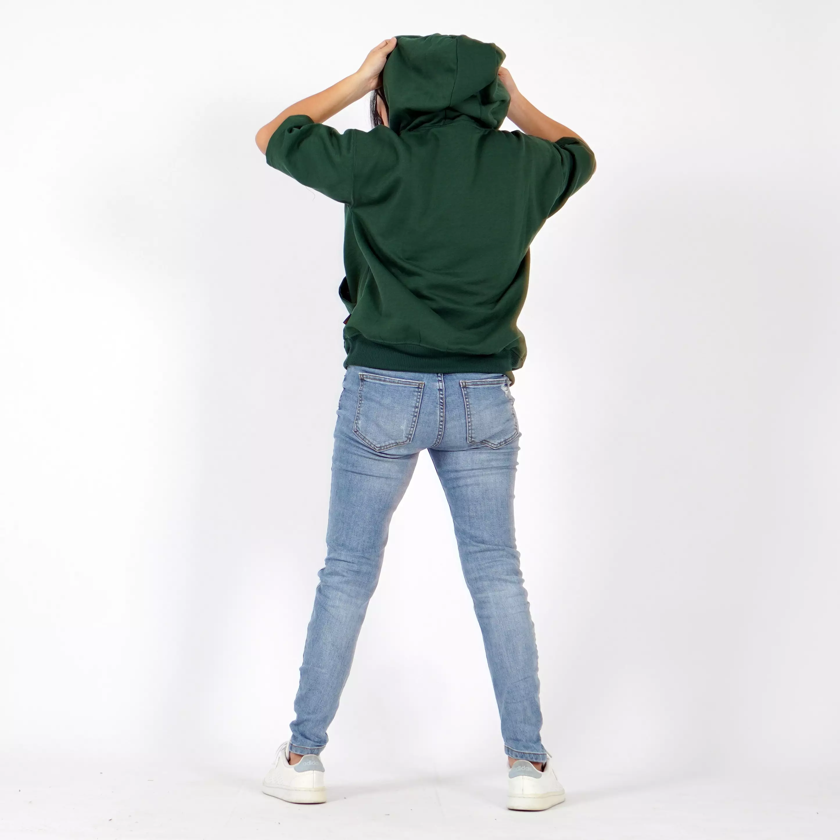  RICHA Top Hoodie Lengan Pendek Wanita Sweater Hoodie Short Sleeve-HIJAU