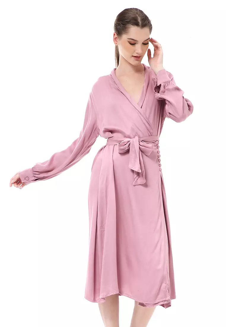 Rachel Dress Wanita Lengan Panjang Busui Frendly Model Stylish Material Cotton Rayon ORIGINAL - Dusty Pink
