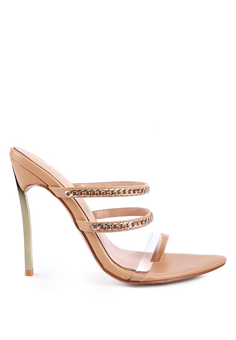 Latte High Heeled Toe Ring Sandals