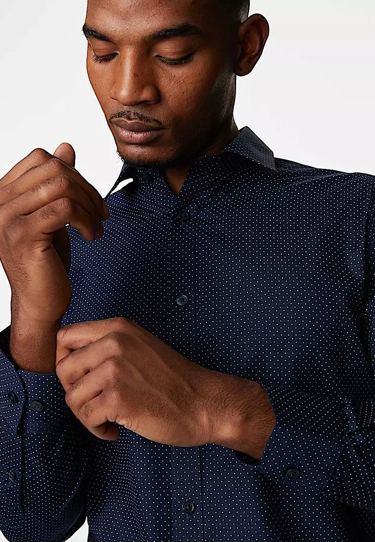 2pk Regular Fit Easy Iron Polka Dot Long Sleeve Shirts