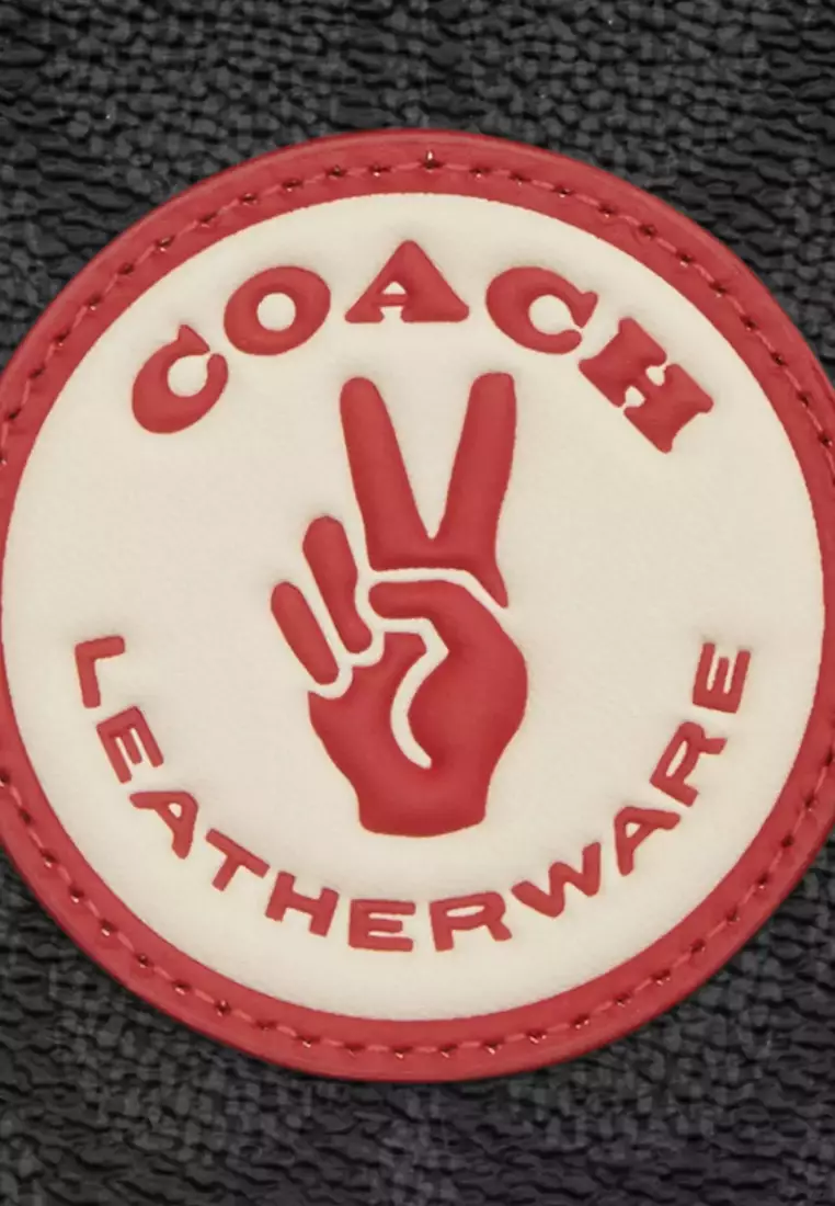 Luggage Tag In Signature Canvas With Patches - Charcoal Multi CY898