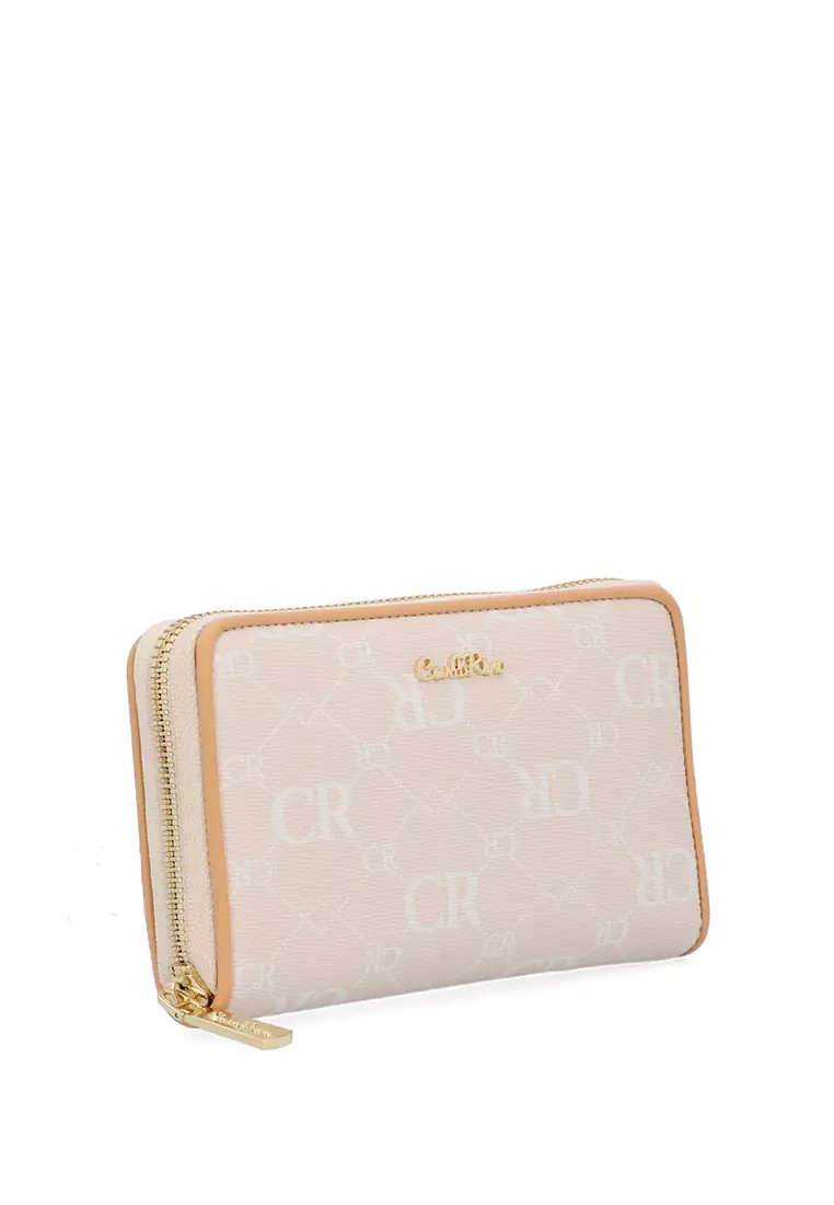 CR Monogram in Cream Zip Wallet - Beige