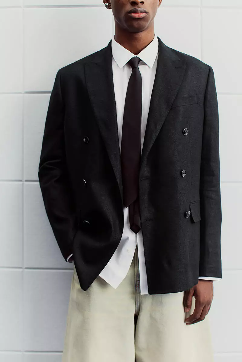 Relaxed Fit Double-breasted linen-blend jacket