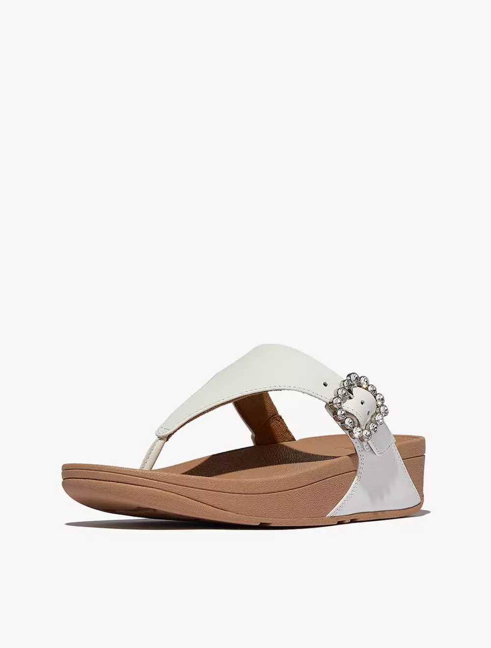 Fitflop Lulu Crystal-Buckle Leather Toe-Post Sandals - Urban White